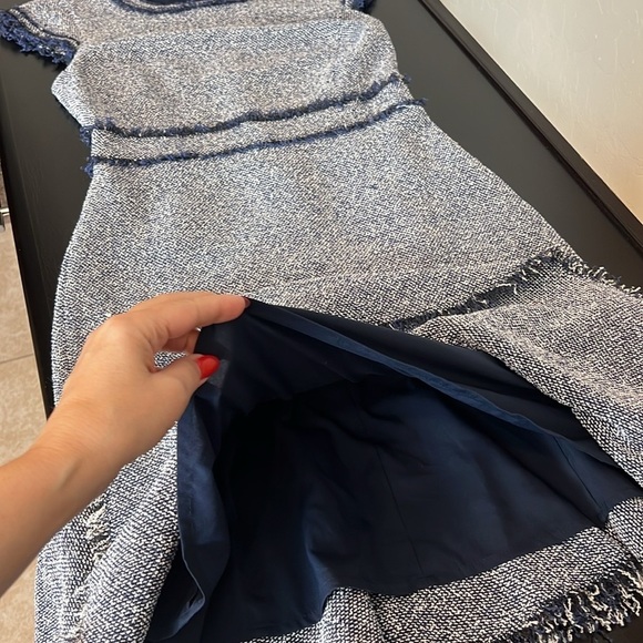 Rebecca Taylor Indigo Tweed Dress, navy blue and white boucle, size 4 - Picture 6 of 16